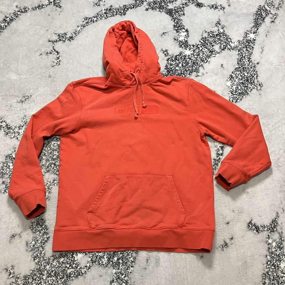 American Eagle Hoodie Mens Large Tall Orange Pullover Tonal Logo Sweatshirt LT